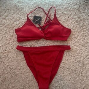 Zaful Vibrant Red Ribbed Bikini